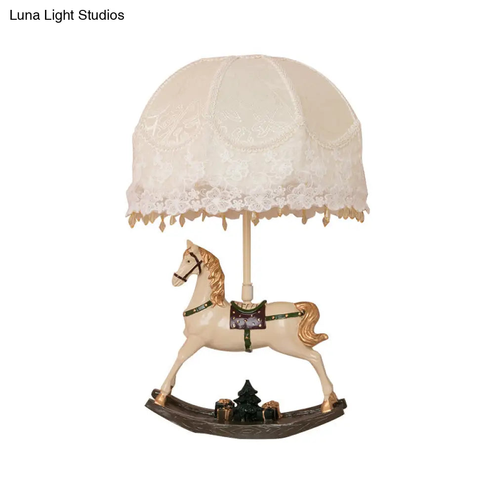 White Lace Kids Table Lamp With Rocking Horse Seesaw Base