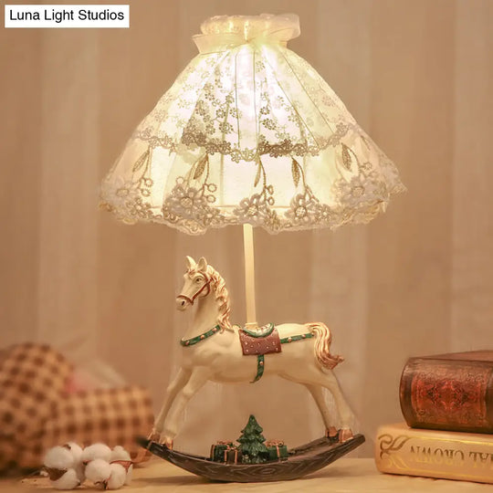 White Lace Kids Table Lamp With Rocking Horse Seesaw Base