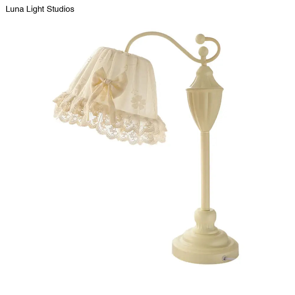 White Lace Trim Kids Nightstand Light With 1-Light - Perfect For Girls Bedroom