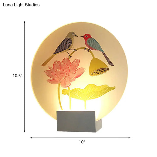 White Led Asia Lovebird And Lotus Mural Lamp For Bedroom Wall