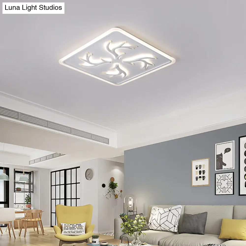 White Led Ceiling Lamp With Antler Element Square Design And Stepless Dimming - Modern Flush