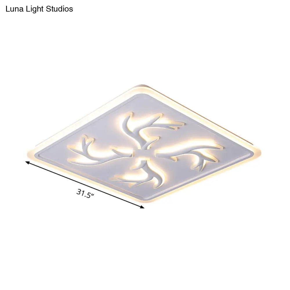 White Led Ceiling Lamp With Antler Element Square Design And Stepless Dimming - Modern Flush