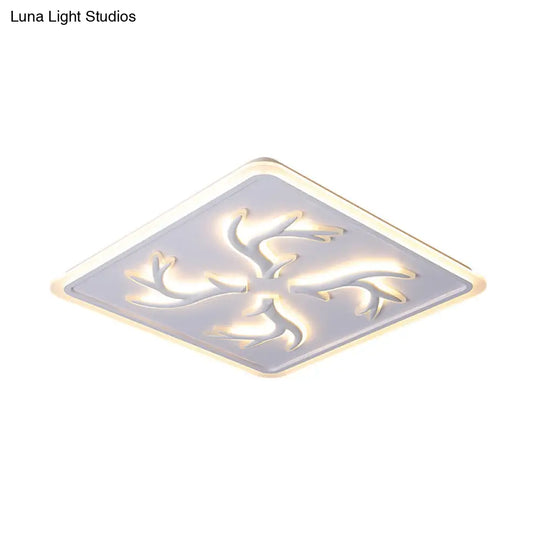 White Led Ceiling Lamp With Antler Element Square Design And Stepless Dimming - Modern Flush