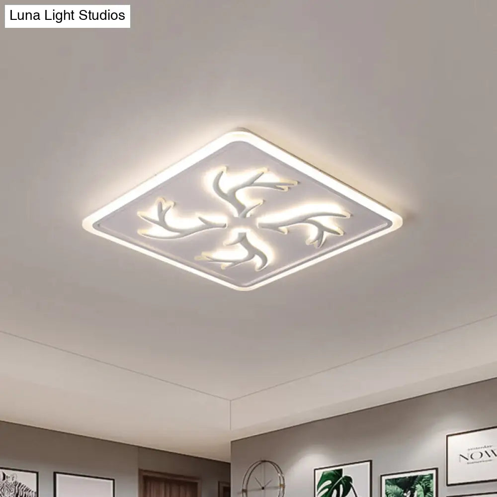 White Led Ceiling Lamp With Antler Element Square Design And Stepless Dimming - Modern Flush