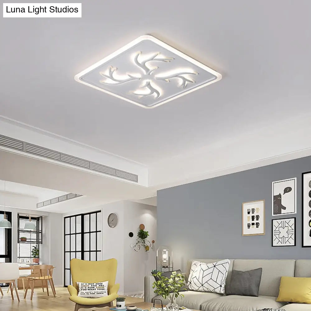 White Led Ceiling Lamp With Antler Element Square Design And Stepless Dimming - Modern Flush