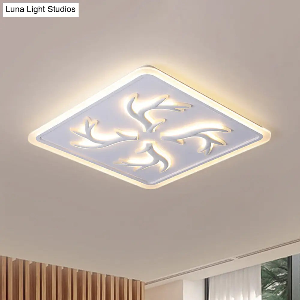 White Led Ceiling Lamp With Antler Element Square Design And Stepless Dimming - Modern Flush