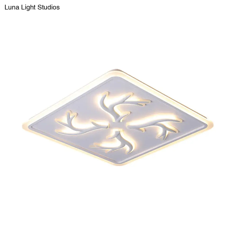 White Led Ceiling Lamp With Antler Element Square Design And Stepless Dimming - Modern Flush