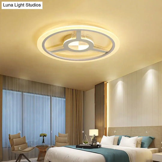 White Led Ceiling Mount Light For Kids With Steering Wheel Design - Perfect Kindergarten And Foyer /