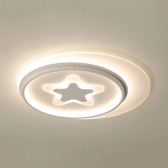 White Led Circle Flushmount Ceiling Light With Star Acrylic Design For Kid’s Room / 17’ Warm