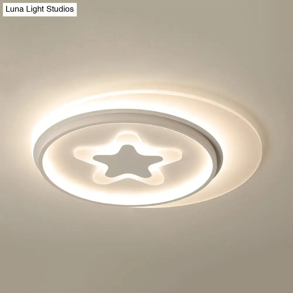 White Led Circle Flushmount Ceiling Light With Star Acrylic Design For Kids Room / 17 Warm