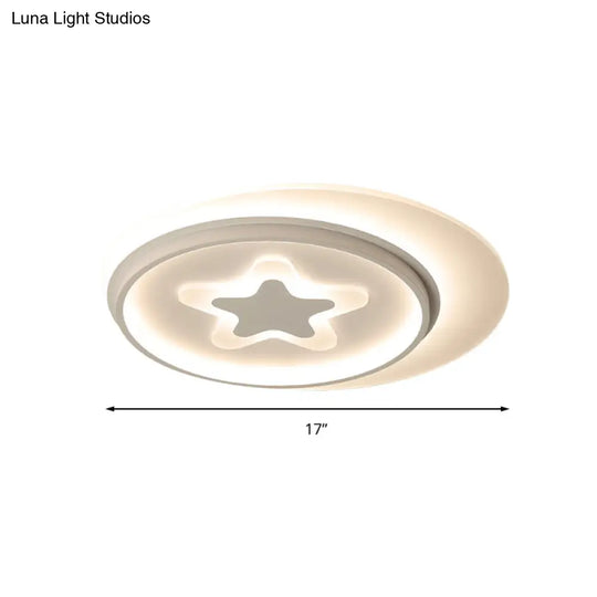 White Led Circle Flushmount Ceiling Light With Star Acrylic Design For Kids Room