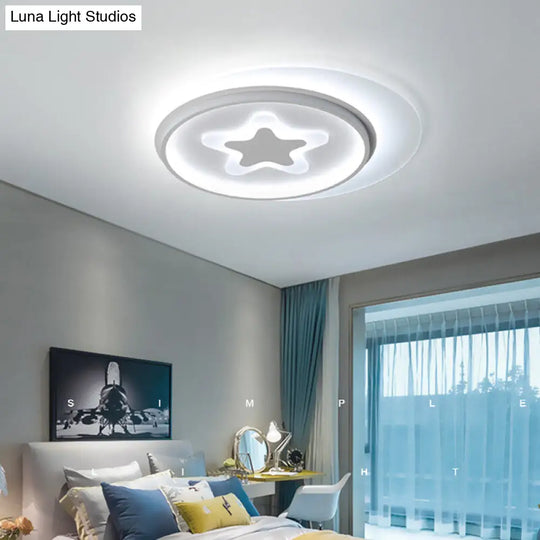 White Led Circle Flushmount Ceiling Light With Star Acrylic Design For Kids Room / 17