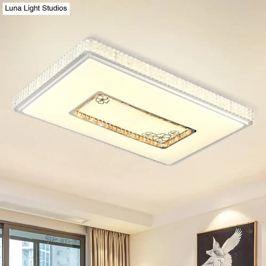 White Led Crystal Block Ceiling Lamp With Remote Control Dimming - Simple & Elegant