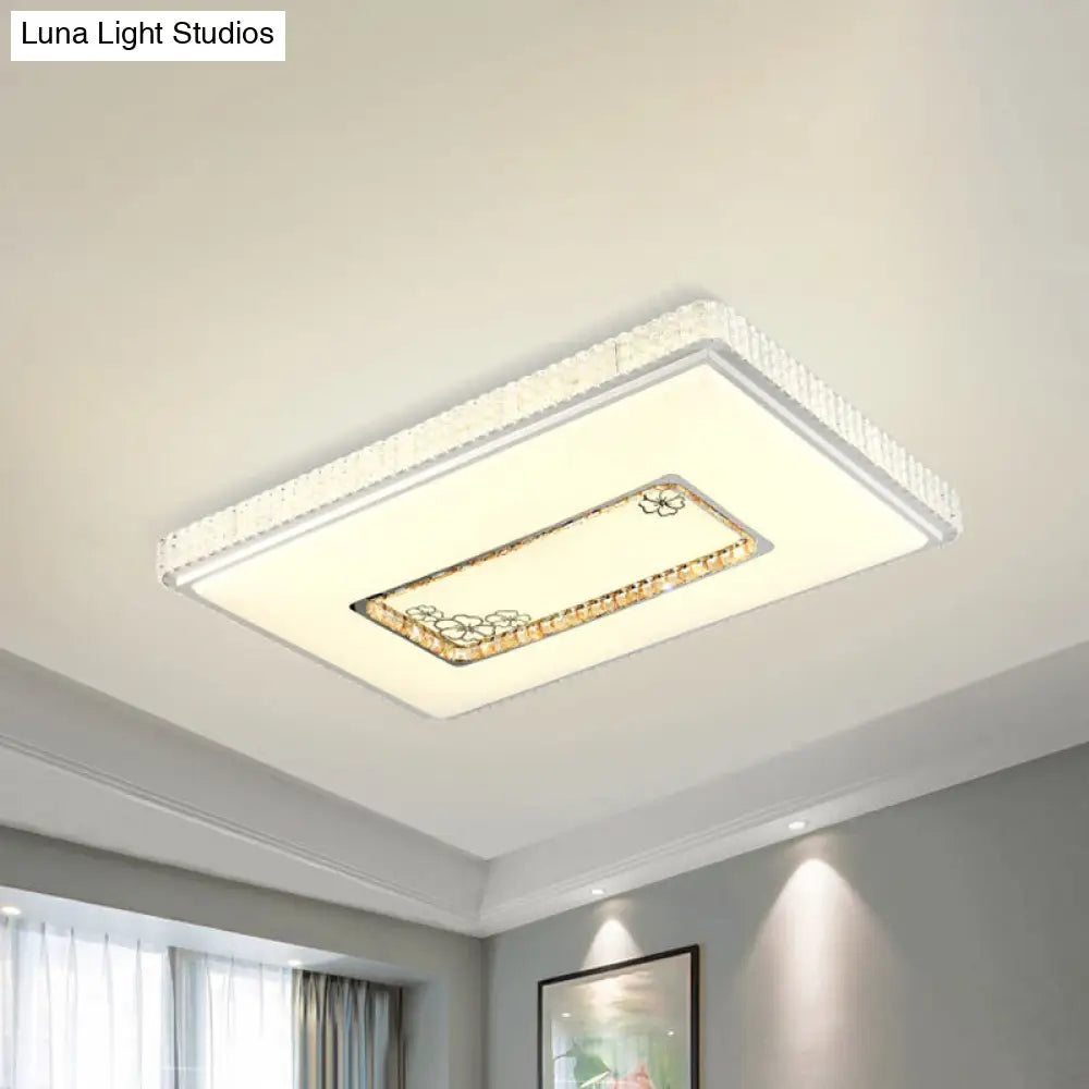 White Led Crystal Block Ceiling Lamp With Remote Control Dimming - Simple & Elegant / 3 Color