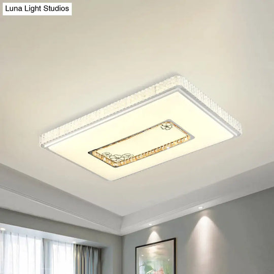 White Led Crystal Block Ceiling Lamp With Remote Control Dimming - Simple & Elegant / 3 Color