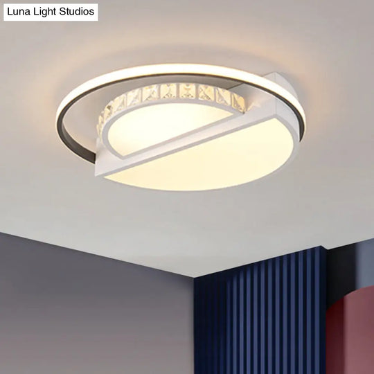 White Led Crystal Block Parlor Ceiling Flushmount - Modern Semicircle Design