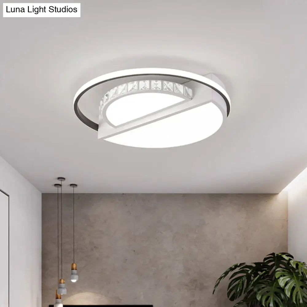 White Led Crystal Block Parlor Ceiling Flushmount - Modern Semicircle Design