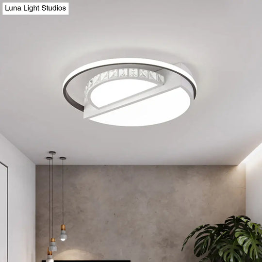White Led Crystal Block Parlor Ceiling Flushmount - Modern Semicircle Design