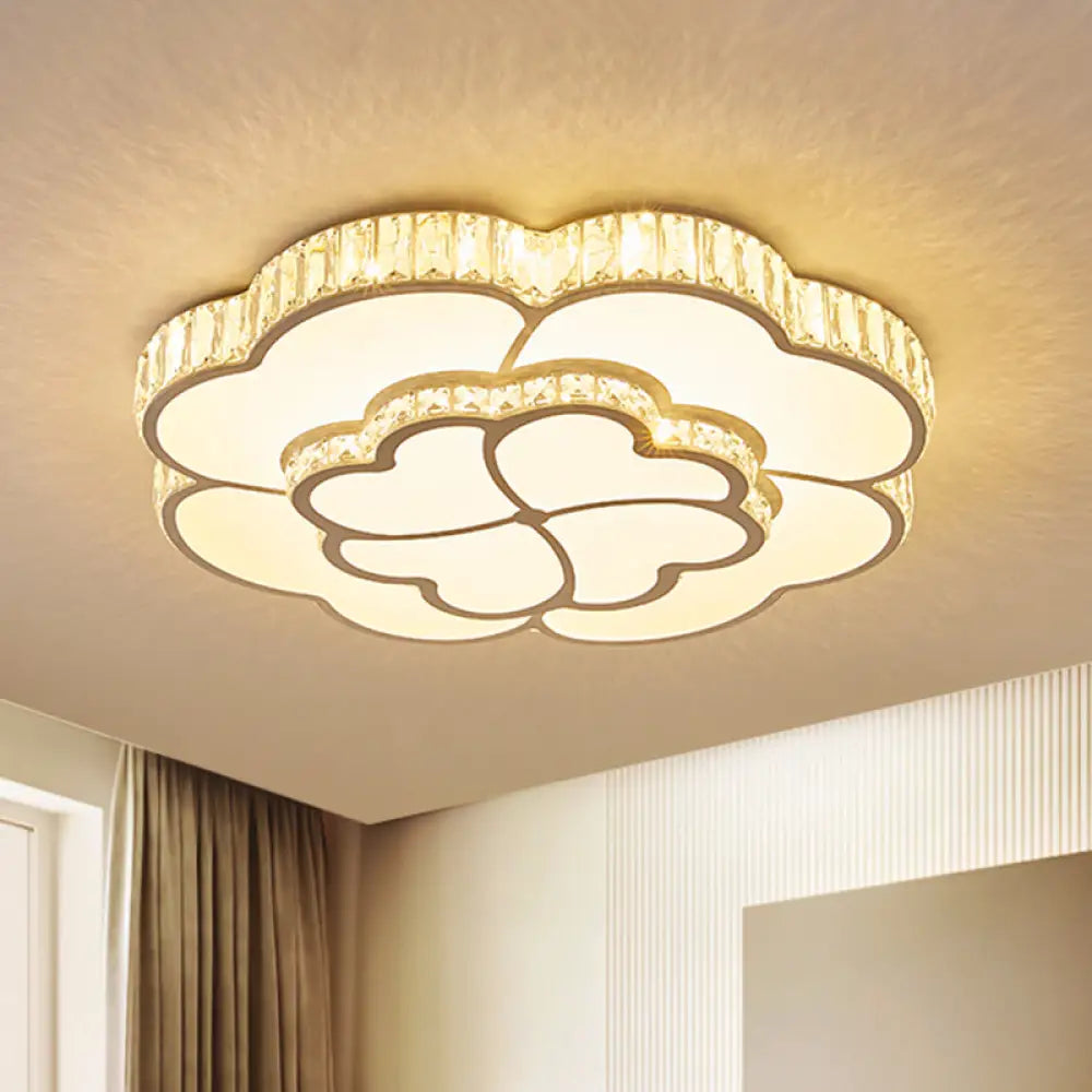 White Led Crystal Ceiling Light With Clover Design For Modern Bedrooms