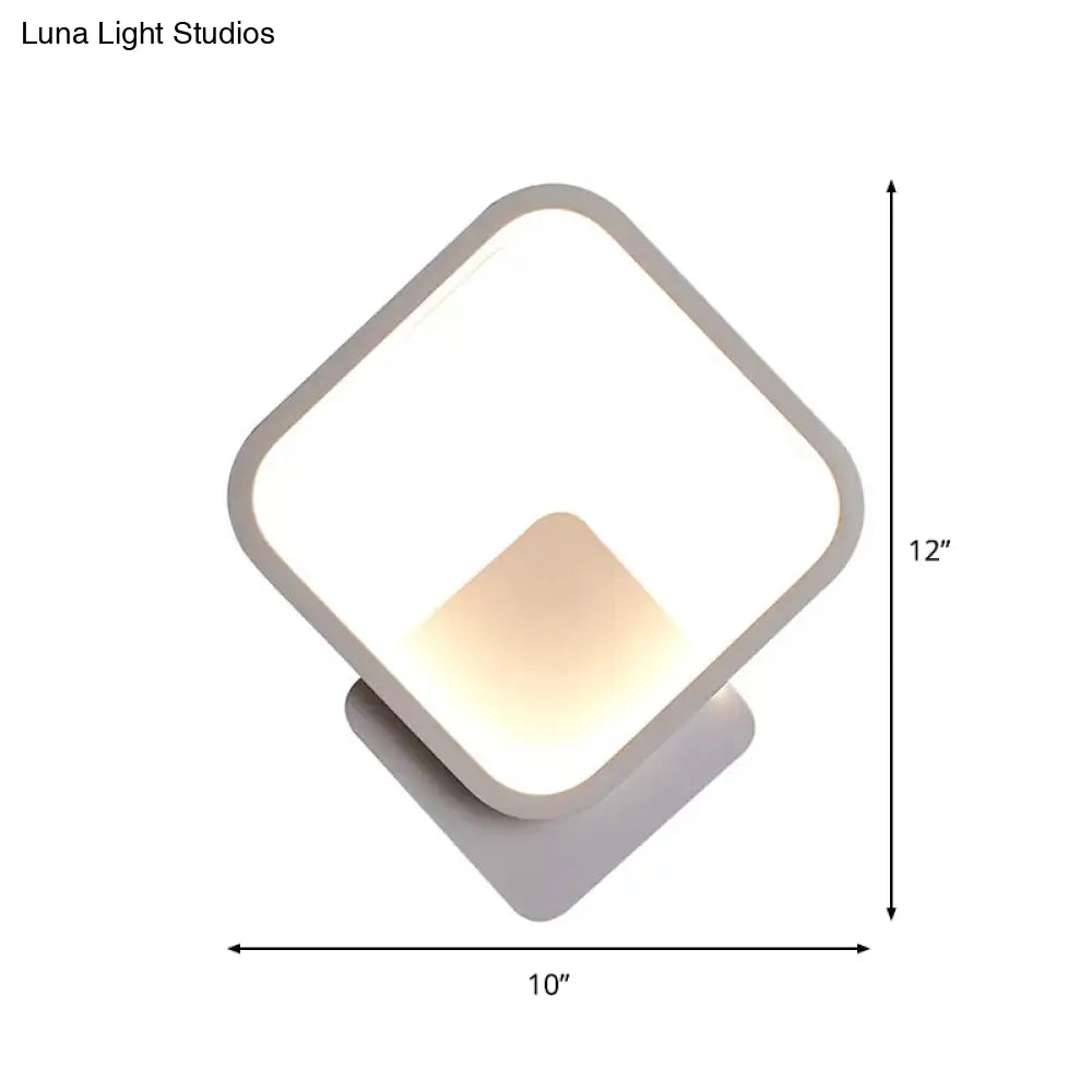 White Led Fillet Square Ring Acrylic Sconce Light - Wall Mounted Lamp In Warm/White 10/12 Wide