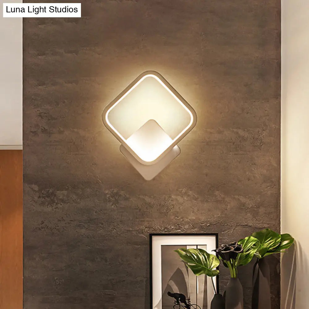 White Led Fillet Square Ring Acrylic Sconce Light - Wall Mounted Lamp In Warm/White 10/12 Wide