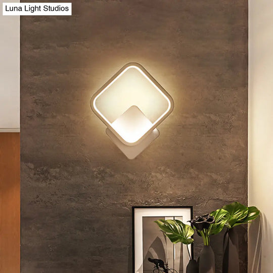 White Led Fillet Square Ring Acrylic Sconce Light - Wall Mounted Lamp In Warm/White 10/12 Wide