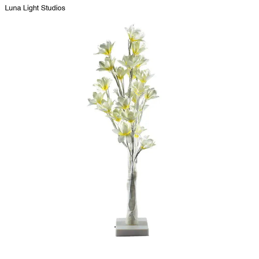 White Led Flower Tree Lamp: Artistic Metallic Usb Table/Floor Lighting For Living Room