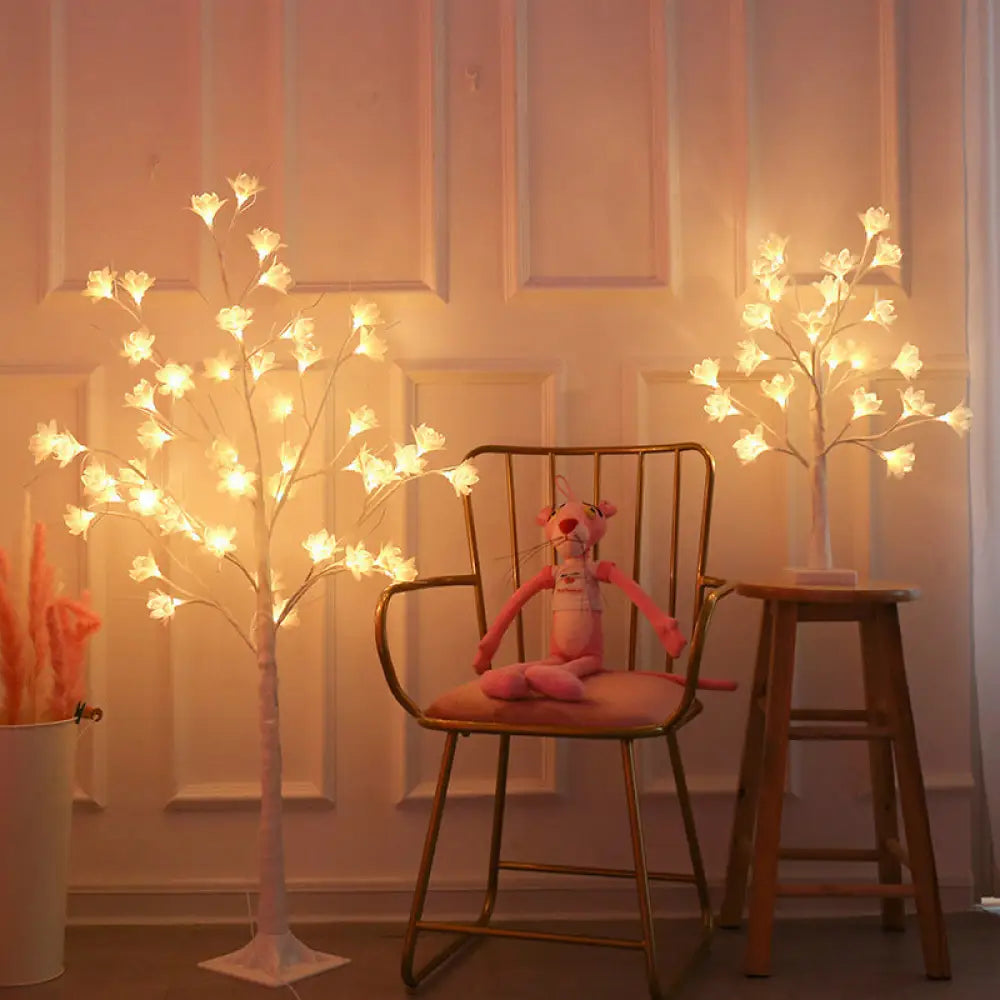 White Led Flower Tree Lamp: Artistic Metallic Usb Table/Floor Lighting For Living Room /