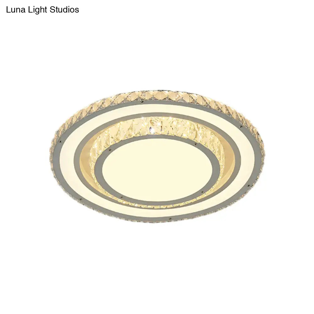 White Led Flush Mount Ceiling Light: Clear Crystal Round 14/19.5 Width