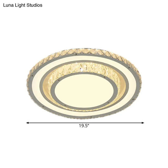 White Led Flush Mount Ceiling Light: Clear Crystal Round 14/19.5 Width