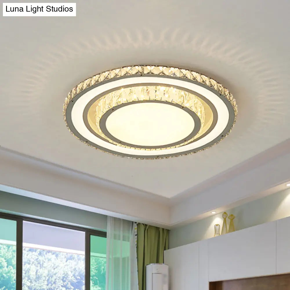 White Led Flush Mount Ceiling Light: Clear Crystal Round 14/19.5 Width