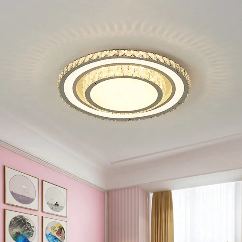 White Led Flush Mount Ceiling Light: Clear Crystal Round 14/19.5 Width / 14