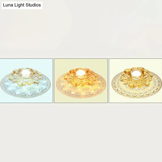 White Led Flush Mount Ceiling Light With Contemporary Floral Crystal Design / 7 Third Gear