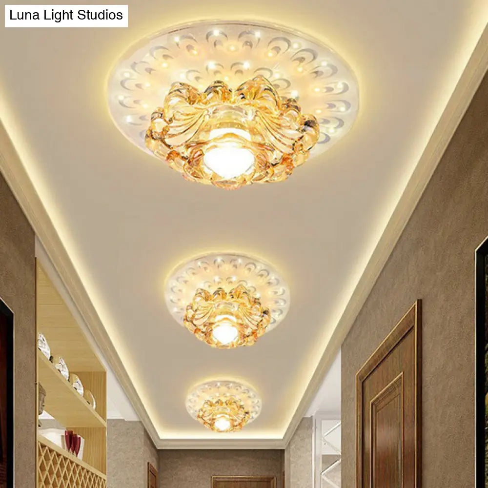 White Led Flush Mount Ceiling Light With Contemporary Floral Crystal Design