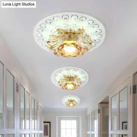 White Led Flush Mount Ceiling Light With Contemporary Floral Crystal Design / 7