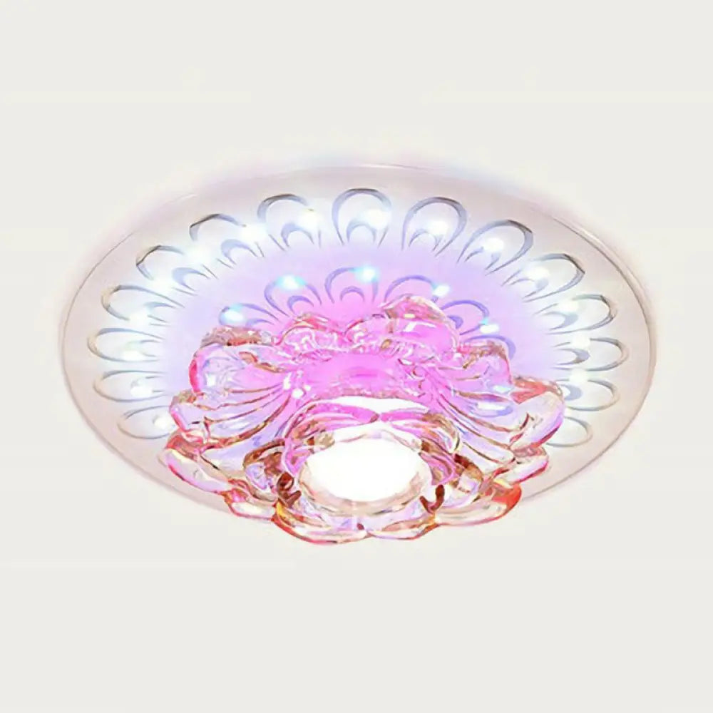 White Led Flush Mount Ceiling Light With Contemporary Floral Crystal Design / 7’ Multi Color