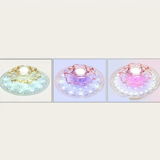 White Led Flush Mount Ceiling Light With Contemporary Floral Crystal Design / 7’ Rgb And Color