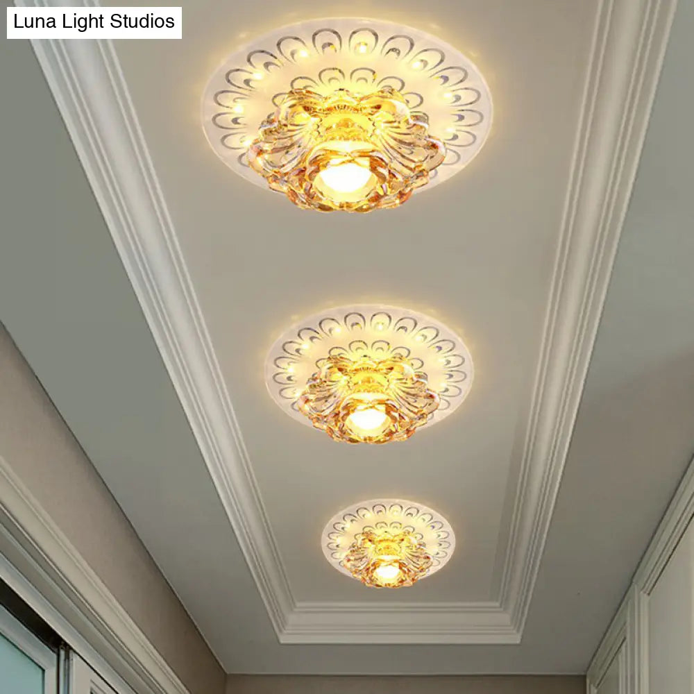 White Led Flush Mount Ceiling Light With Contemporary Floral Crystal Design / 7 Warm