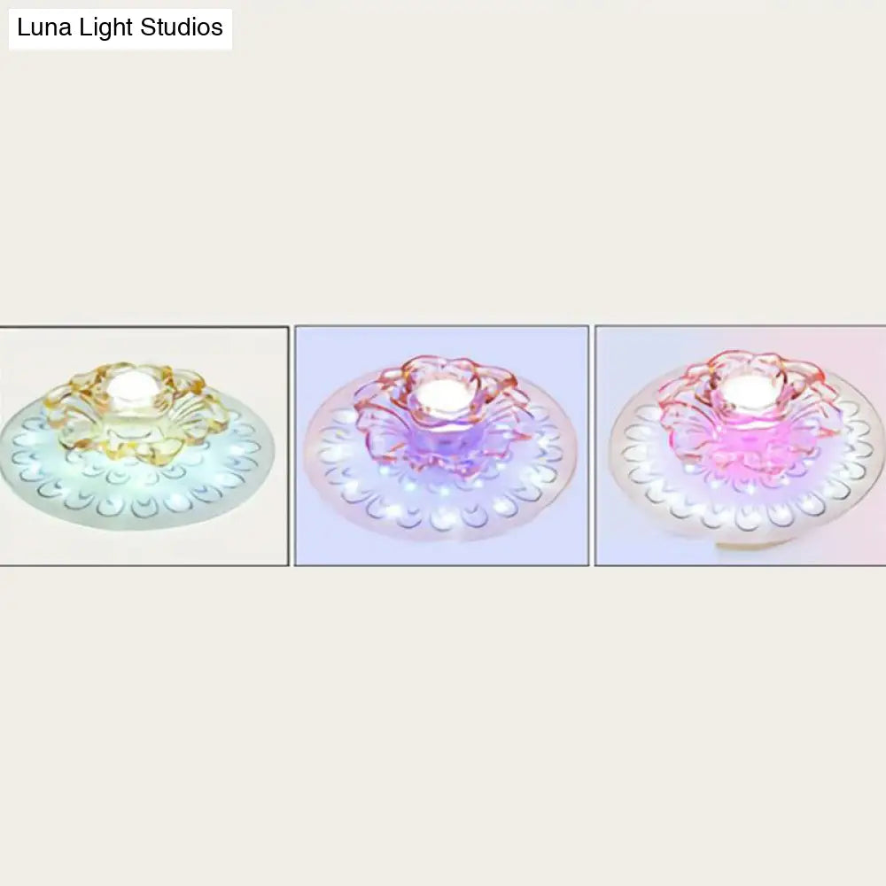White Led Flush Mount Ceiling Light With Contemporary Floral Crystal Design / 7 Rgb And Color