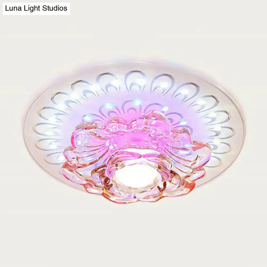 White Led Flush Mount Ceiling Light With Contemporary Floral Crystal Design / 7 Multi Color