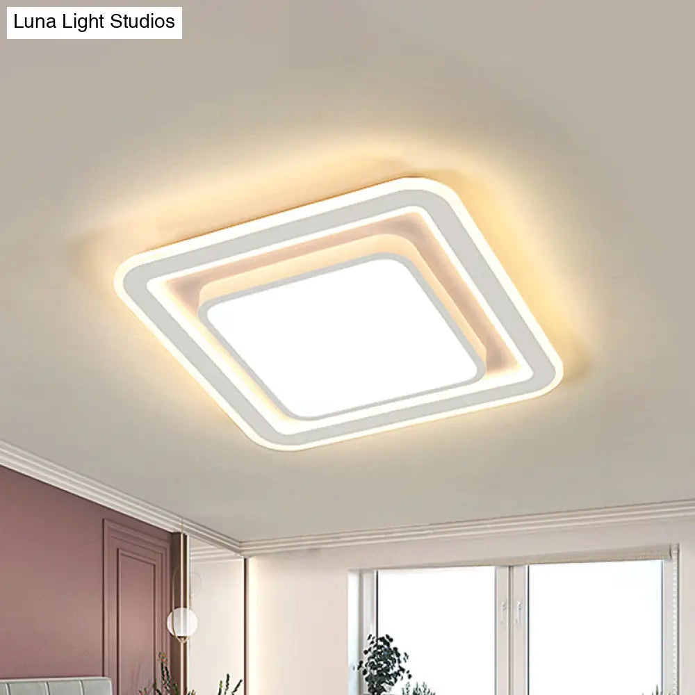 White Led Flush Mount Lamp For Bedroom Acrylic Round/Square Flushmount Fixture