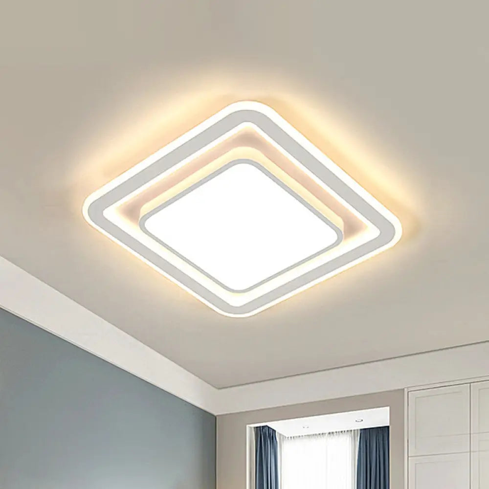 White Led Flush Mount Lamp For Bedroom Acrylic Round/Square Flushmount Fixture / Square Plate