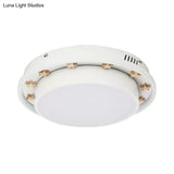 White Led Flush Mount Lamp With Modern Metallic Finish & Wooden Star Deco