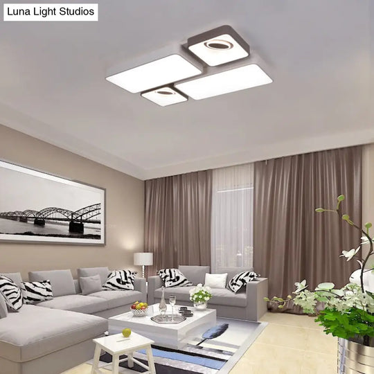 White Led Flush Mount Light With Acrylic Shade - Modern And Stylish Ceiling Lamp For Living Room /