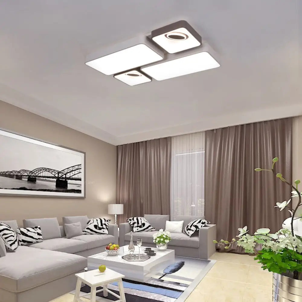 White Led Flush Mount Light With Acrylic Shade - Modern And Stylish Ceiling Lamp For Living Room /