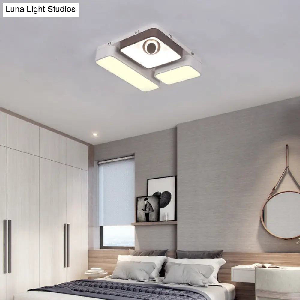 White Led Flush Mount Light With Acrylic Shade - Modern And Stylish Ceiling Lamp For Living Room