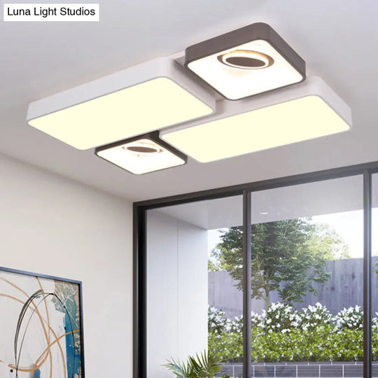 White Led Flush Mount Light With Acrylic Shade - Modern And Stylish Ceiling Lamp For Living Room