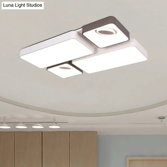 White Led Flush Mount Light With Acrylic Shade - Modern And Stylish Ceiling Lamp For Living Room