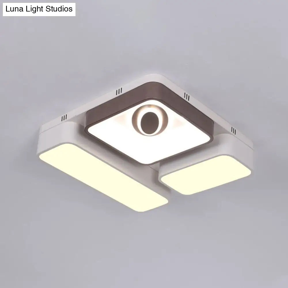 White Led Flush Mount Light With Acrylic Shade - Modern And Stylish Ceiling Lamp For Living Room