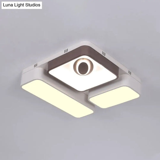 White Led Flush Mount Light With Acrylic Shade - Modern And Stylish Ceiling Lamp For Living Room